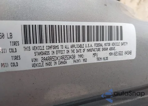 2010 Chrysler Town & Country Touring from USA, damaged, VIN 2A4RR5DX1AR253430